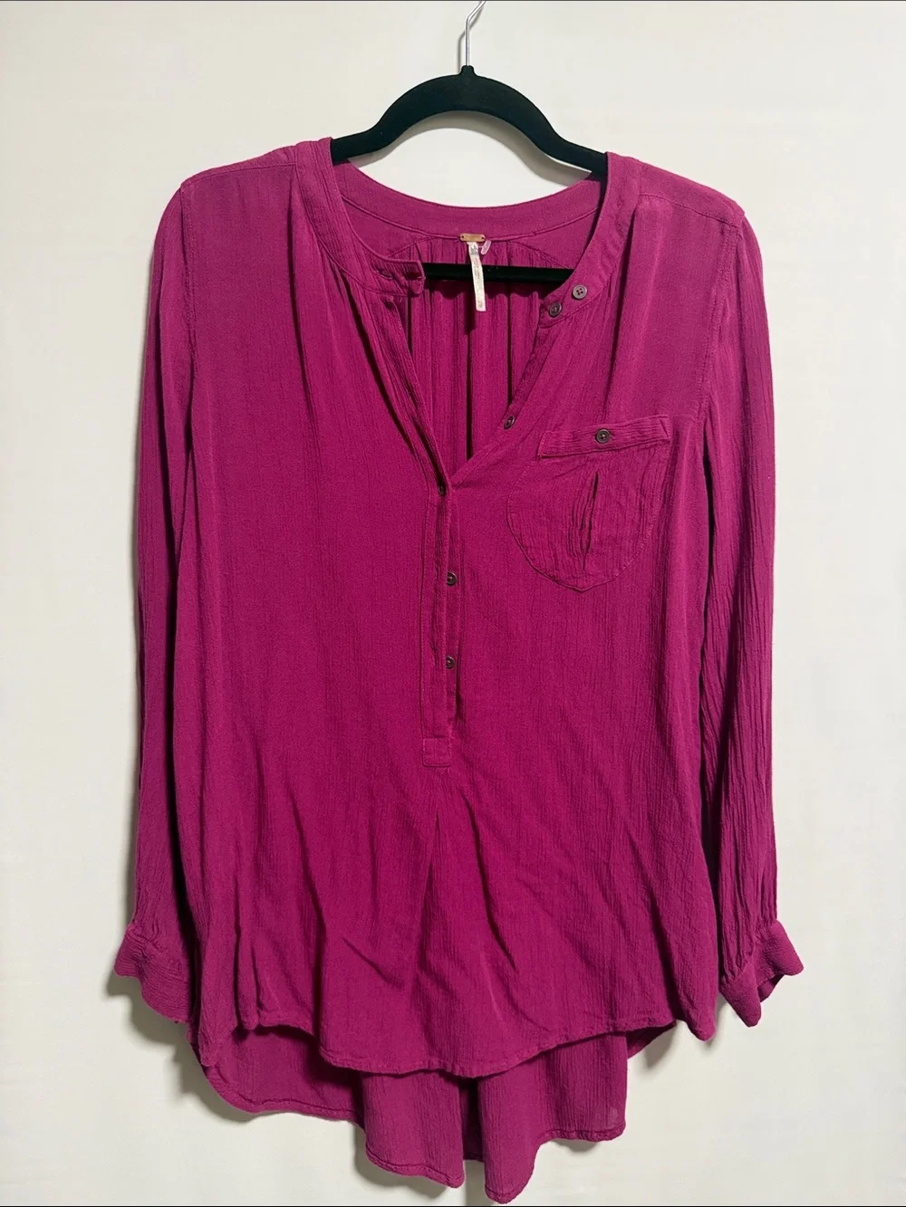 Free People New Romantics Magenta High-Low Button Tunic Top XS Fuchsia Boho